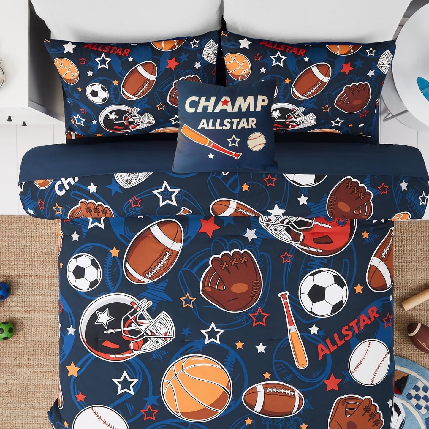 Kids Comforter Set Full Size for Boys, Glow in The Dark Ball Games Bedding Set 1 Comforter, 1 Decor Pillow, 2 Pillow Shams