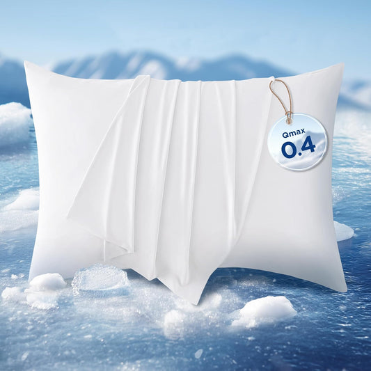 Bedsure Cooling Pillow Cases, Zipper Pillow Cases Queen Size Set of 2, Cool Pillowcases for Hot Sleepers & Night Sweats, Soft & Breathable Cold Pillow Cover for Hair & Skin, Gift, White, 20x30 Inches