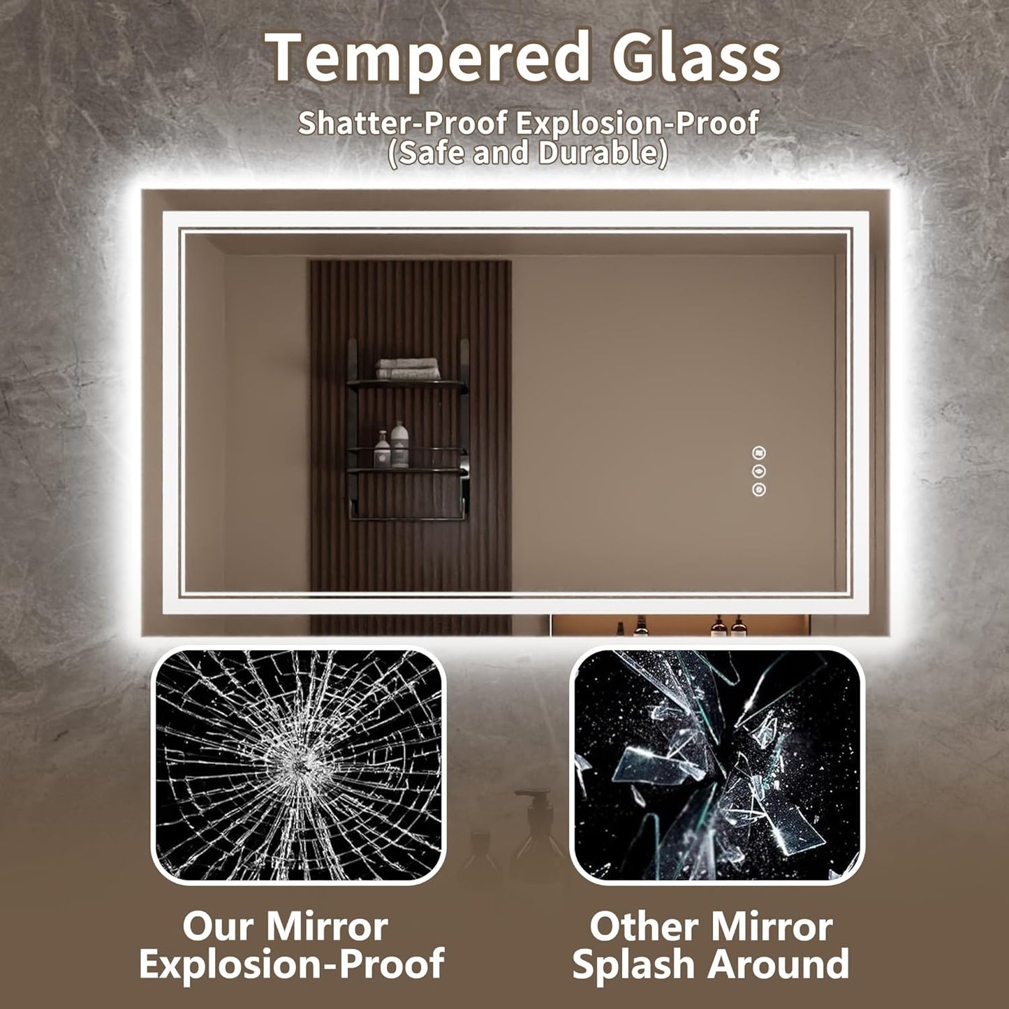 Bathroom Mirror with Lights 24"X40" with Front Light and Backlit, Tempered Glass, Wall Mount Horizontal/Vertical, Stepless Dimmable, 3 Colors, Anti Fog, Bathroom Memory LED Mirror