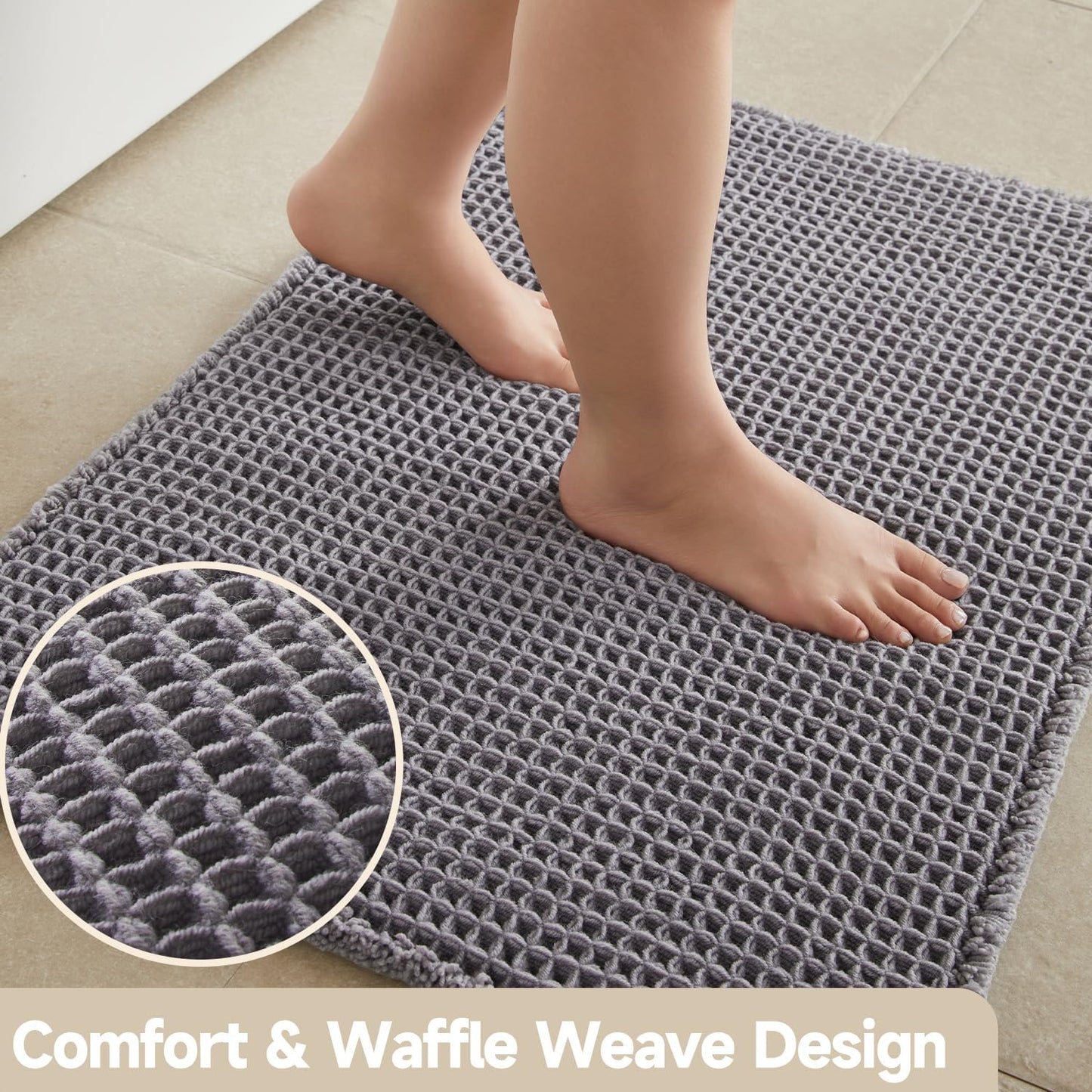 Waffle Runner Rug Bathroom, Long Boho Bathroom Rugs Non Slip Washable Super Absorbent Quick Dry Farmhouse Bath Decor, 60"x24" Grey