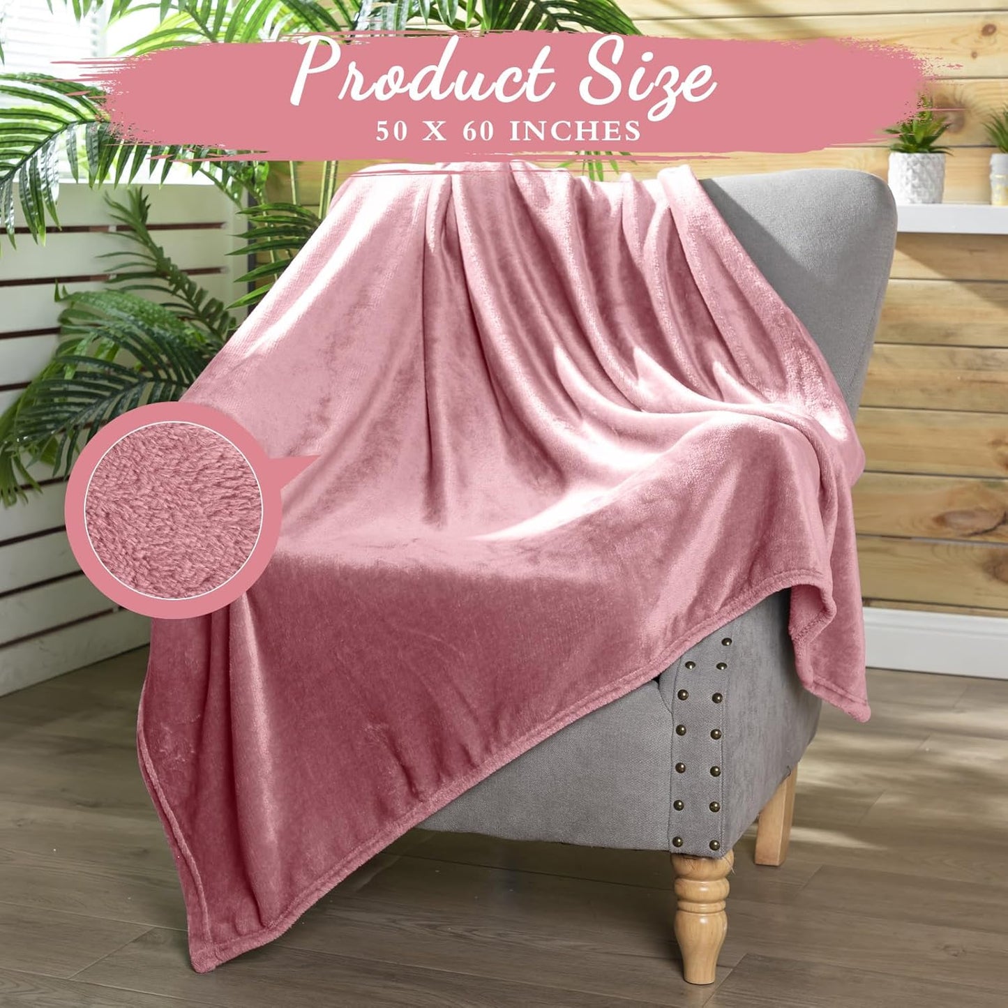 Tinideya 6 Pcs Flannel Fleece Throw Blanket Bulk 50 x 60 Inch Soft Fleece Blanket Warm Throw Blanket Coral Blankets for Couch Sofa Home Wedding Gifts Season (Light Pink)