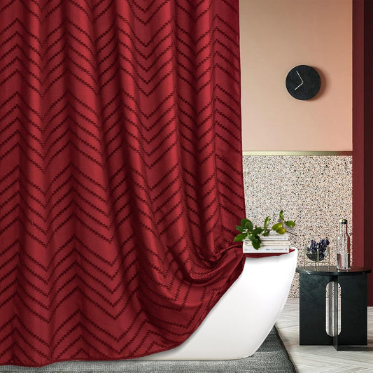84inches Extra Long Burgundy Shower Curtain Boho Farmhouse Shower Curtain 72 x 84 Tufted Chevron Textured Minimalist Shower Curtains for Bathroom
