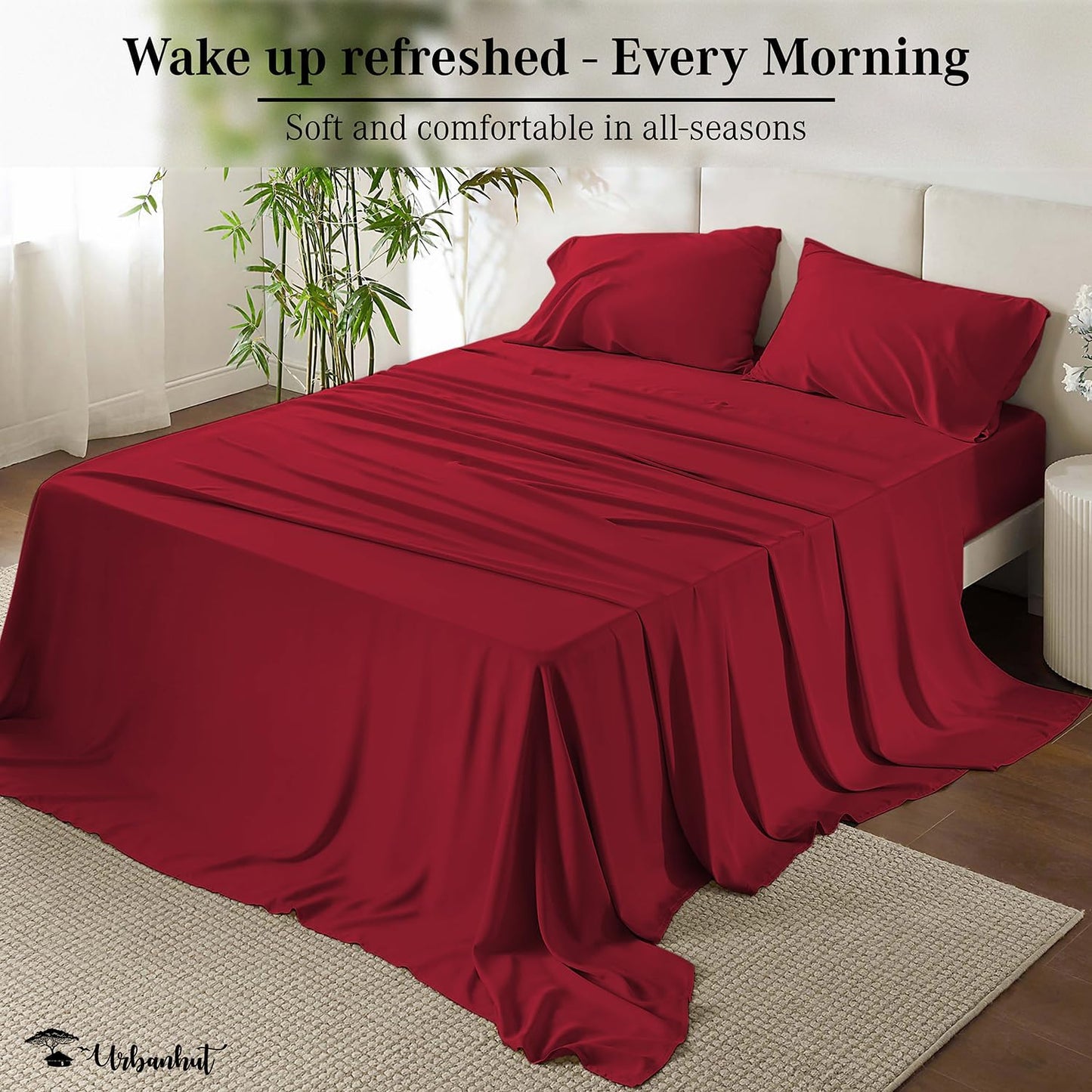 URBANHUT 700 Thread Count Egyptian Cotton California King Sheets, 4Pc Sheet Set Soft Luxury Bed Sheets for Cal King Size Bed, Sateen Weave Hotel Sheets, 16'' Elasticized Deep Pocket - Burgundy