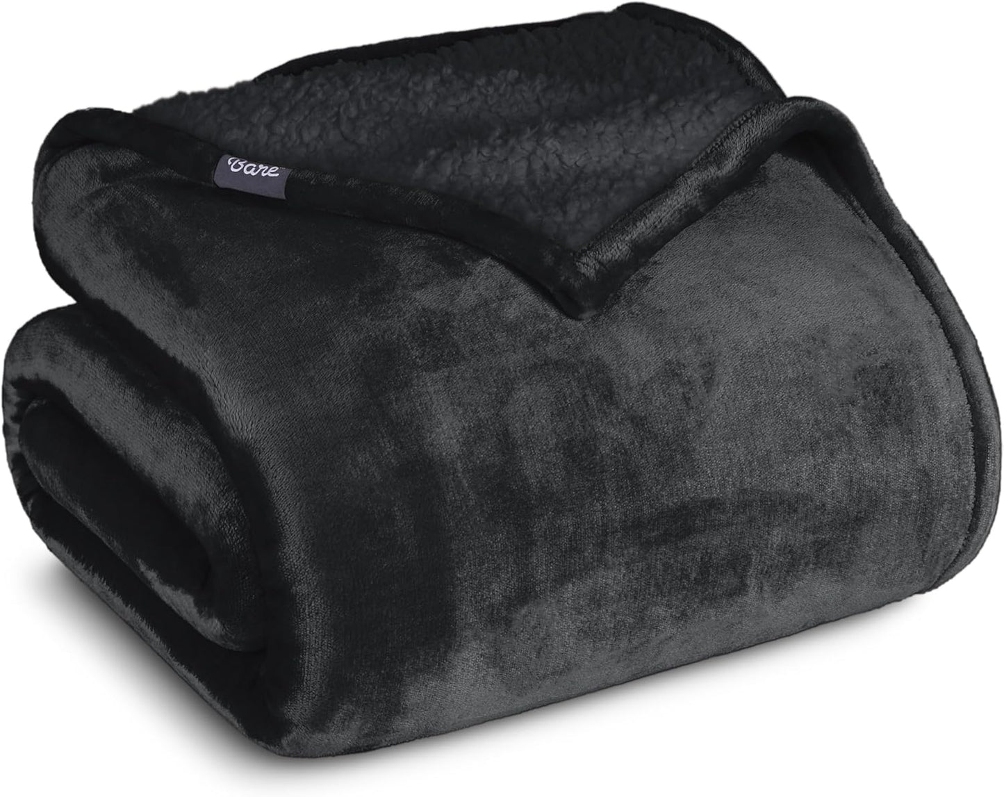 Bare Home Sherpa Fleece Blanket - Twin/Twin Extra Long - Blanket for Bed, Sofa, and Couch - Warm & Lightweight - Fluffy & Soft - Reversible (Twin/Twin XL, Black with Black Sherpa)