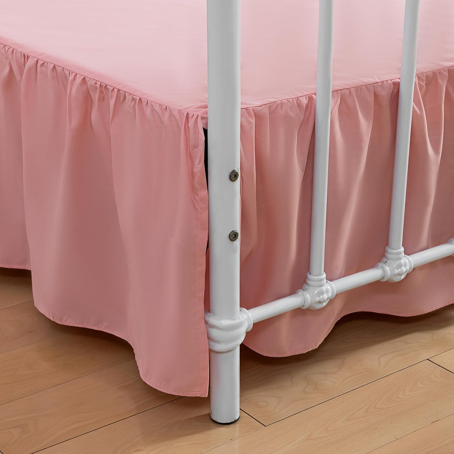 Bed Skirt Twin Size Ruffled Bed Skirt with Split Corners, 12 Inch Drop Dust Ruffle Bed Skirt with Platform, 12 Inch, Peach, Twin Size