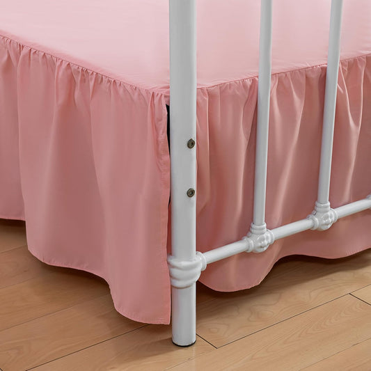 Bed Skirt Full Size, Ruffled Bed Skirts with Split Corners, 12 Inch Drop Dust Ruffle Bed Skirting with Platform, 12 Inch, Peach, Full Size