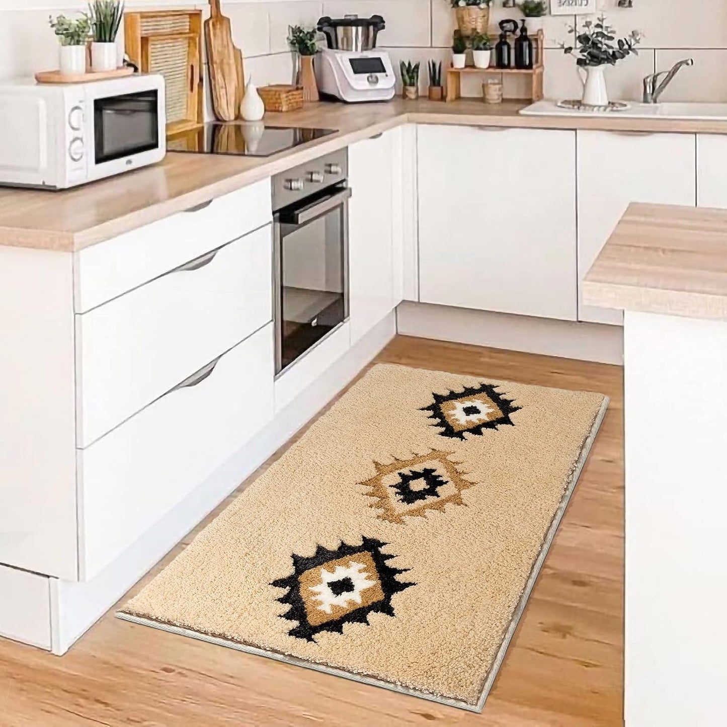 DEXDE Bathroom Rugs 24x36 Boho Cream Beige Bath Mat Non Slip Western Geometric Bath Rug Luxury Soft Absorbent Carpet for Bathroom Shower Kitchen Entryway Farmhouse Neutral Decor