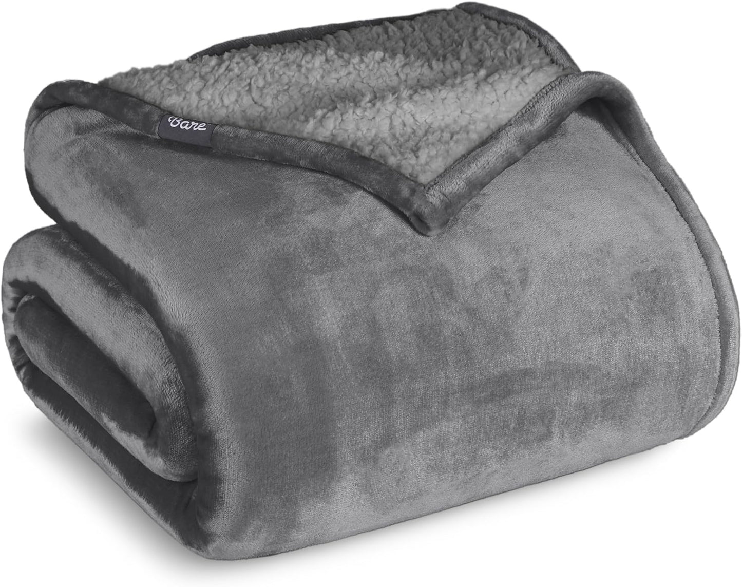 Bare Home Sherpa Fleece Blanket - Full/Queen Size - Blanket for Bed, Sofa, and Couch - Warm & Lightweight - Fluffy & Soft - Reversible (Full/Queen, Grey with Grey Sherpa)
