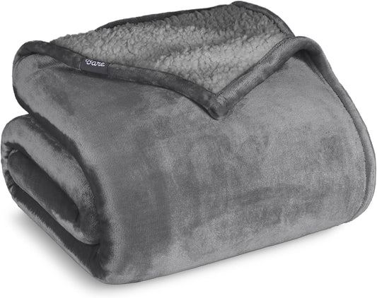 Bare Home Sherpa Fleece Blanket - Full/Queen Size - Blanket for Bed, Sofa, and Couch - Warm & Lightweight - Fluffy & Soft - Reversible (Full/Queen, Grey with Grey Sherpa)