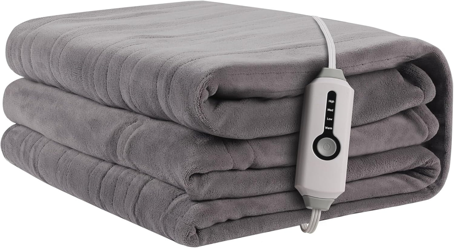 Electric Heated Blanket 72"x84" Full Size, Soft Coral Fleece with 4 Heating Levels and 10 Hours Auto-Off, Machine Washable, Cozy Plush Fabric for Home, Light Gray