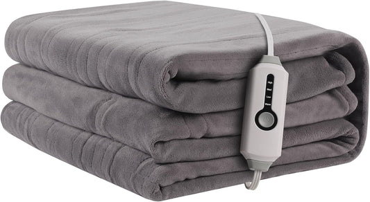 Electric Heated Blanket 72"x84" Full Size, Soft Coral Fleece with 4 Heating Levels and 10 Hours Auto-Off, Machine Washable, Cozy Plush Fabric for Home, Light Gray