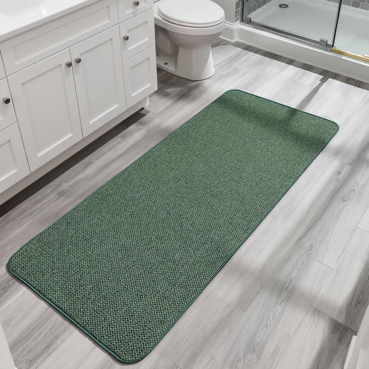 Bath Mat,Ultra Thin Bathroom Runner Rugs,Large Bath Mats for Bathroom,Quick Dry,Non-Slip,Machine Washable,Low Pile,Bath Rug,Shower Outside,Sink,Home Decor Accessories.Green,2'x5'（24x60inch）