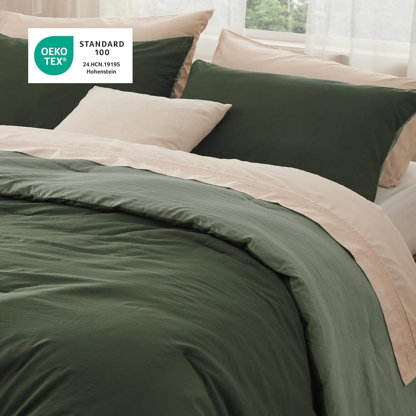 Bedsure King Size Comforter Set, Reversible Dark Green Soft Prewashed Bedding for All Seasons, 3 Pieces Warm Down Alternative Bed Set, 1 Lightweight Comforter (104"x90") and 2 Pillowcases (20"x36")