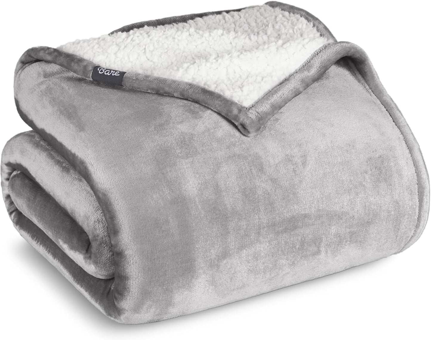 Bare Home Sherpa Fleece Blanket - King Size - Blanket for Bed, Sofa, and Couch - Warm & Lightweight - Fluffy & Soft - Reversible (King, Light Grey)