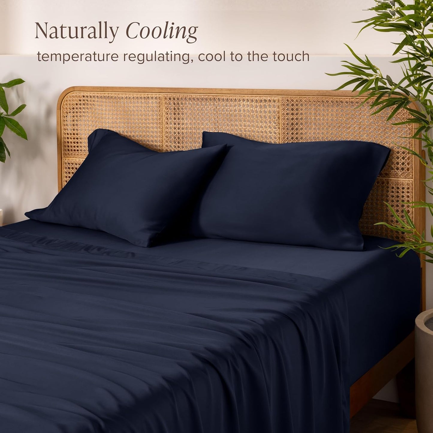 Bare Home 100% Rayon Made from Bamboo Queen Sheet Set - 4 Piece Bedding Set - Deep Pockets - Breathable - Easy Fit - Bedding Sheets & Pillowcases (Queen, Midnight Blue)