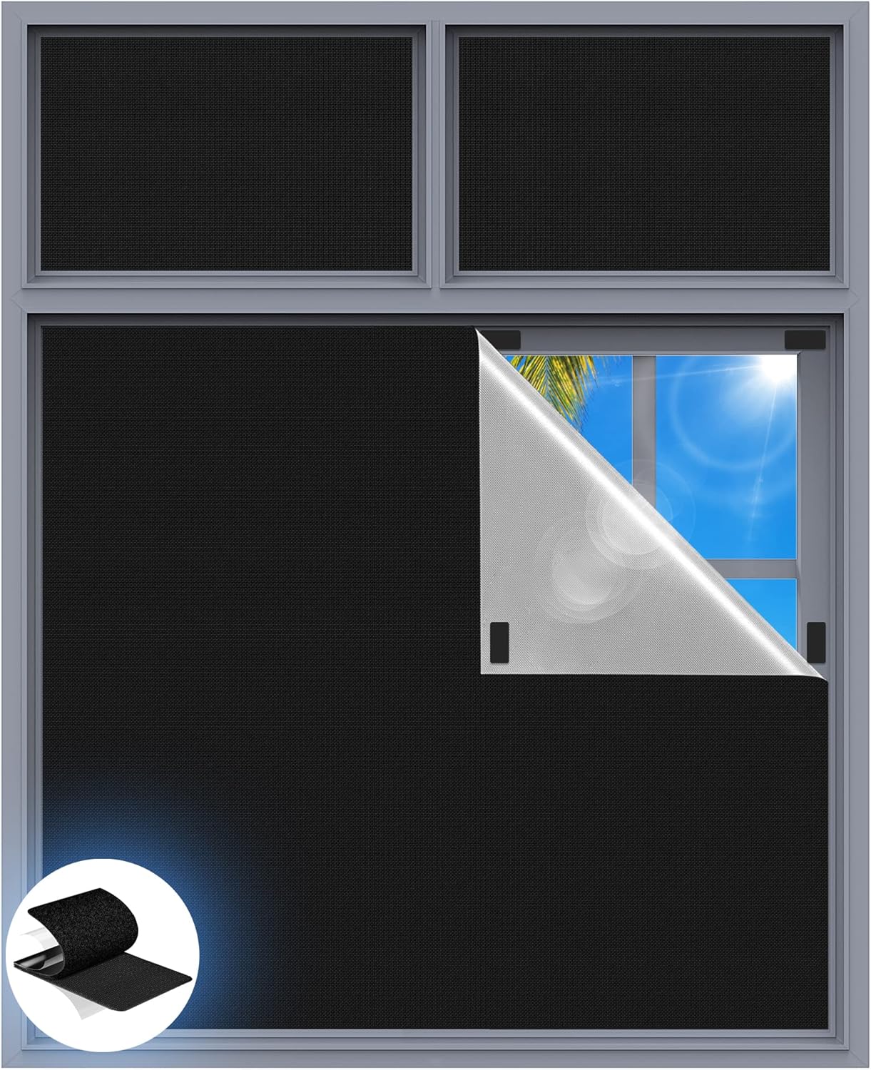 Blackout Curtains for Bedroom, 70" x 58" Portable Black Out Blinds with 20 Sets Hook & Loop Strips for 100% Blackout Window Film, Temporary Black-out Shades for Windows Cover Nursery Travel RV- Blacks