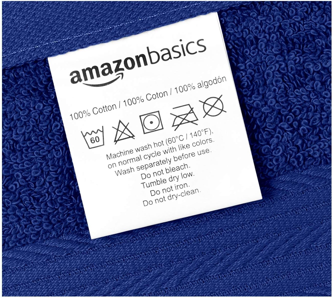 Amazon Basics Cotton Washcloths for Face, Soft, Absorbent, 12-Pack, Navy Blue, 12 Inch x 12 Inch