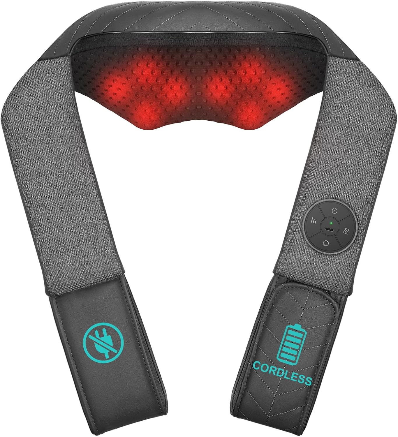Nekteck Cordless Neck and Back Massager for Pain Relief Deep Tissue, Shiatsu Neck Massager with Heat, Portable Massage Pillow Tool for Shoulder Leg Muscle, Home Office Car Use, Gifts for Men Women Dad