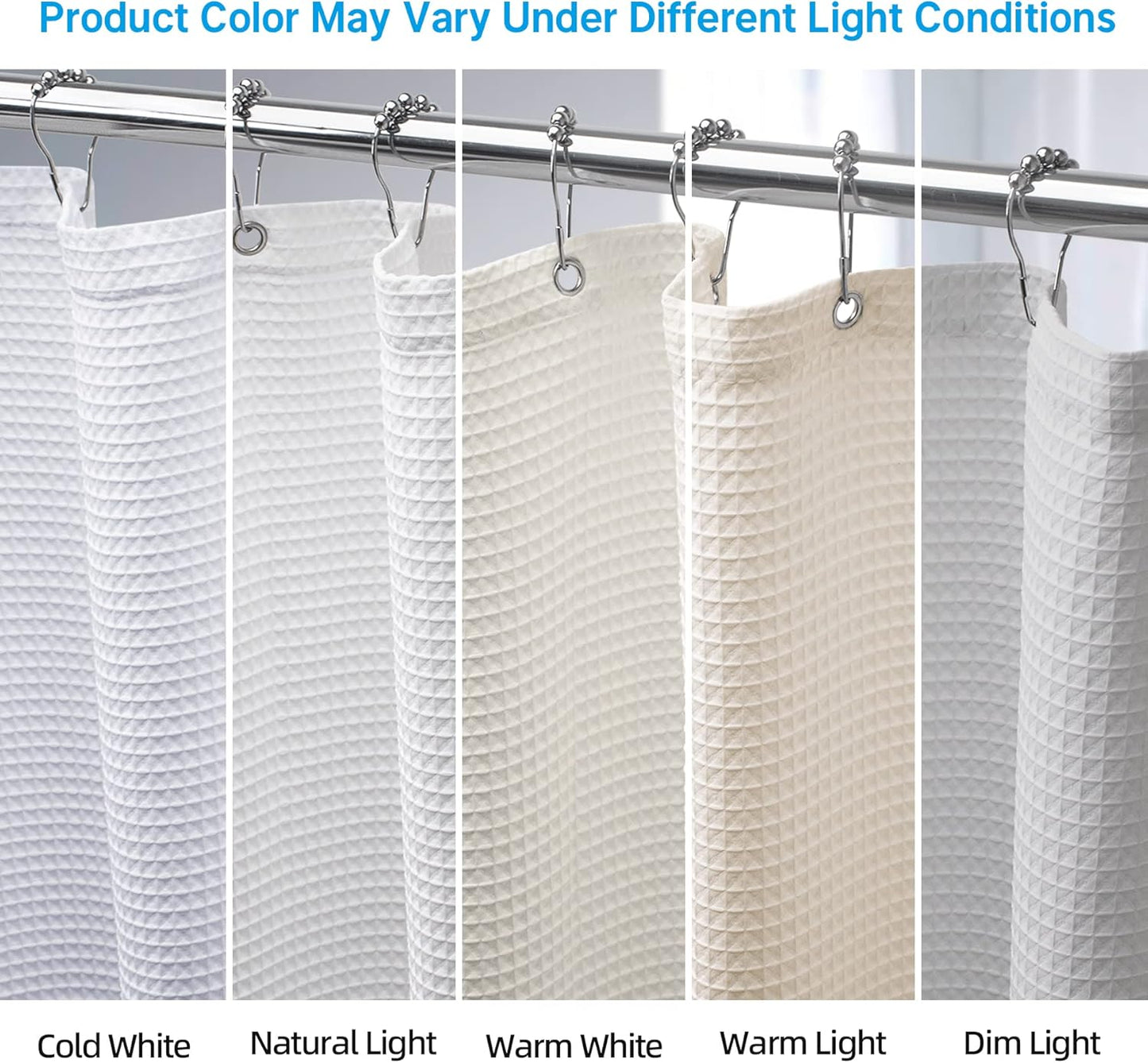 AmazerBath White Shower Curtain Fabric, Waffle Shower Curtain Polyester, Luxury Cloth Shower Curtains for Bathroom, Hotel Quality, Machine Washable, Heavy Duty, 72 x 72 Inches (Matte White)