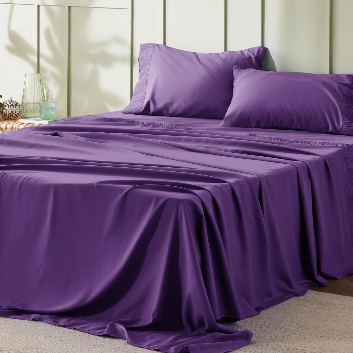 Bedsure Full Size Bed Sheets - 4 Pieces Soft Full Sheet Set - Breathable & Cooling - Hotel Luxury - Easy Care Polyester Microfiber Bedding for Women, Men, Purple