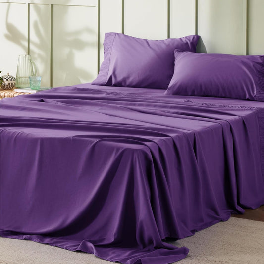 Bedsure Full Size Bed Sheets - 4 Pieces Soft Full Sheet Set - Breathable & Cooling - Hotel Luxury - Easy Care Polyester Microfiber Bedding for Women, Men, Purple