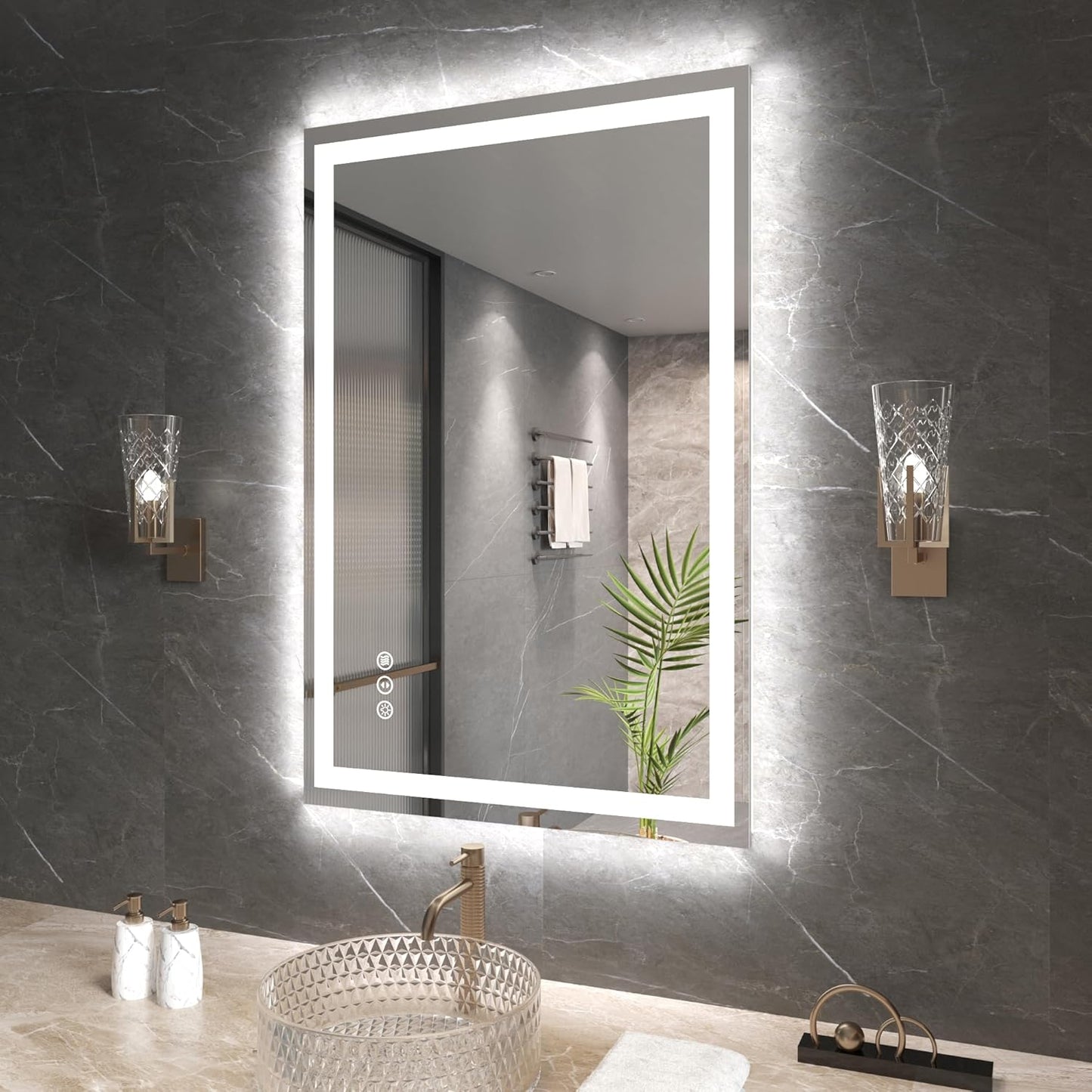 24"X36" LED Bathroom Mirror with Front Lights and Backlit, Anti-Fog, Dimmable, Shatter-Proof Tempered Glass, Lighted Bathroom Vanity Mirror for Wall with 3 Colors, Memory Function