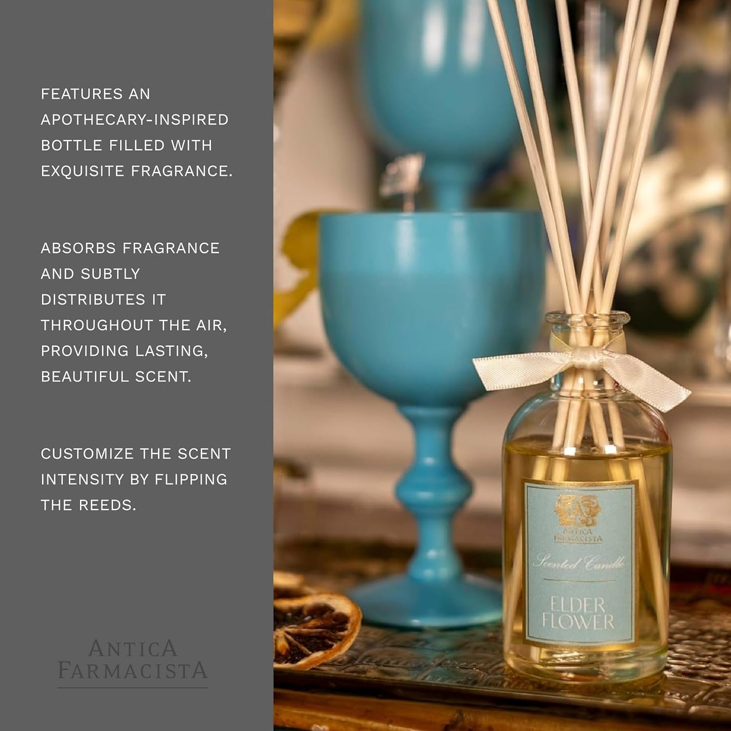 Antica Farmacista Home Ambiance Diffuser - Long-Lasting Reed Scent Diffuser - Luxury Room Freshener Gift - Elderflower, 3.4 fl oz