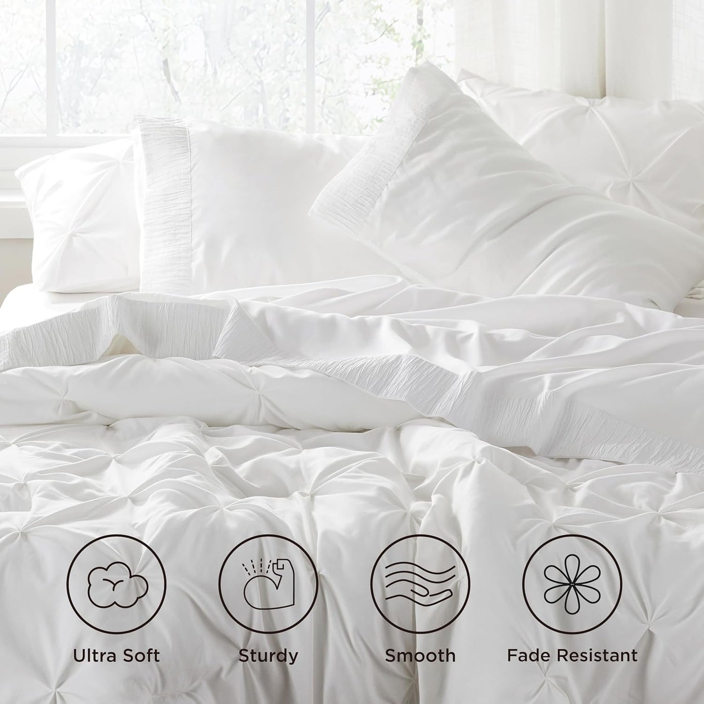 Bedsure Full Size Bed Sheets - 4 Pieces Soft Full Sheet Set - Breathable & Cooling - Hotel Luxury - Easy Care Polyester Microfiber Bedding for Women, Men, White