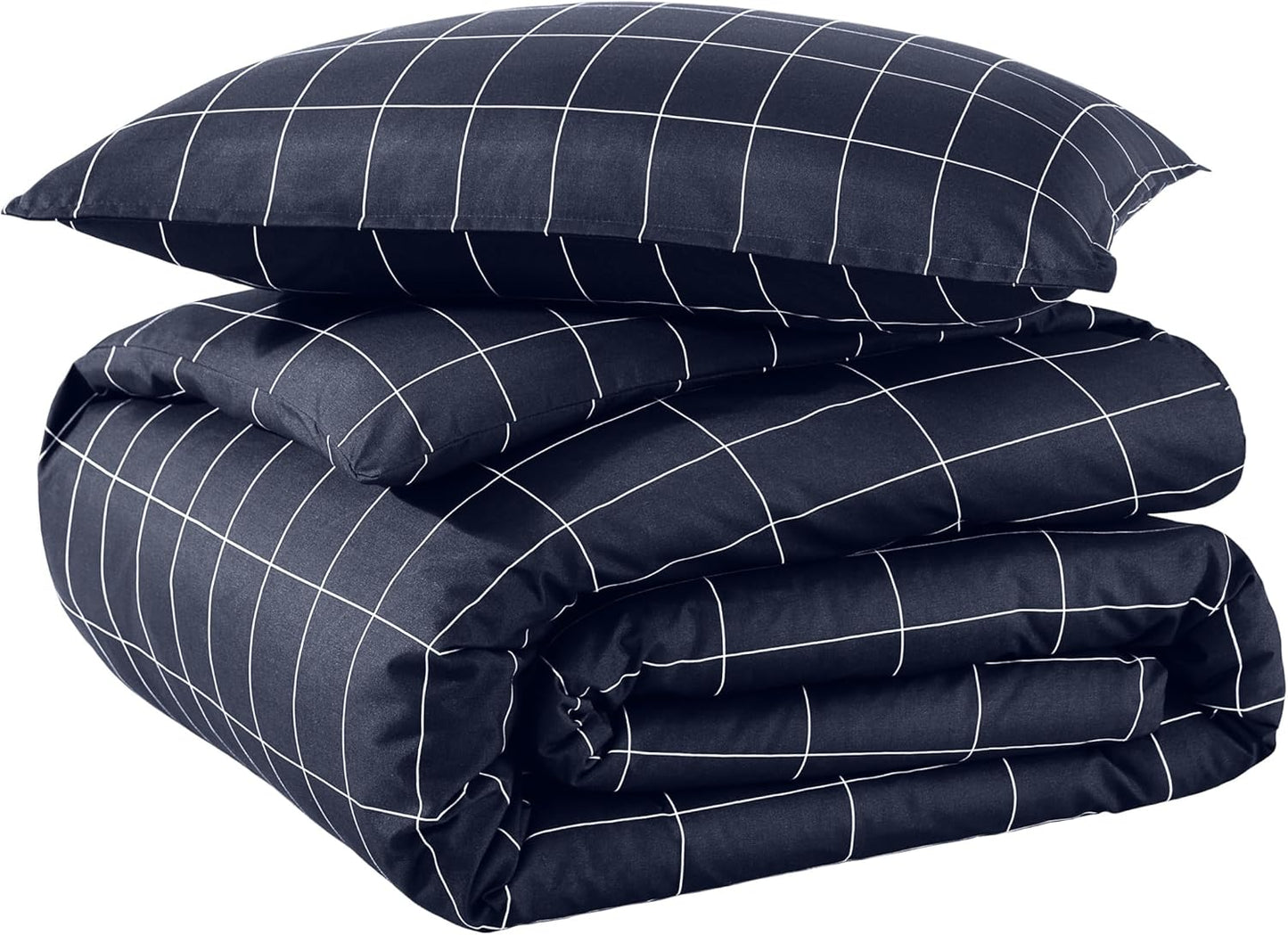 Bare Home Bedding Duvet Cover Extra Long Size - Premium 1800 Super Soft Collection - Lightweight - Soft Textured Bedding (Twin/Twin XL, Grid - Midnight Blue/White)