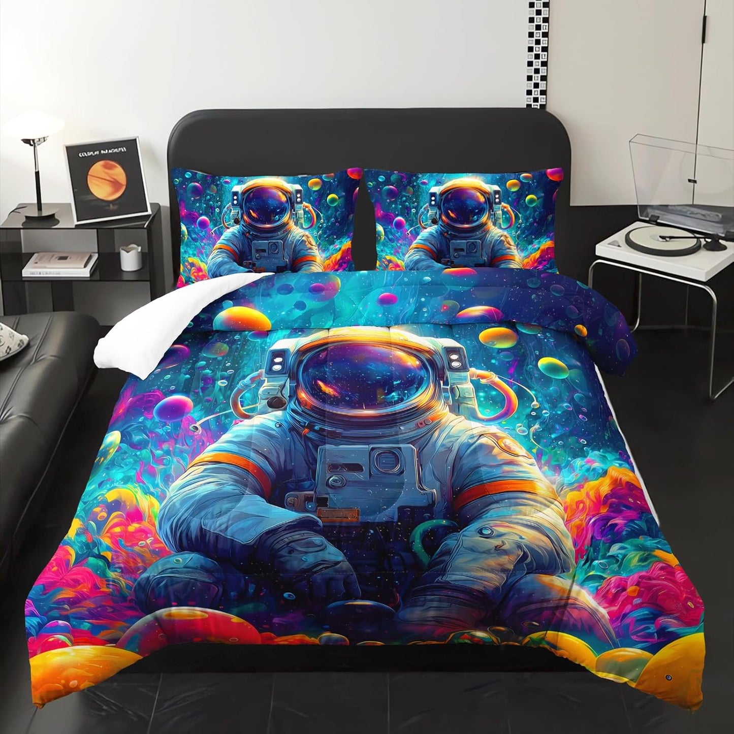 Kids Full Size Comforter Sets Space Astronauts，Full Size Astronaut Bedding Set，with 1 Comforter with 2 Pillow Case，Astronaut Bedroom Decor for Boys