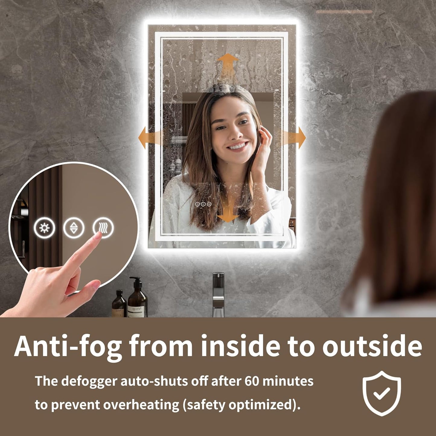 Bathroom Mirror with Lights 24"X36" with Front Light and Backlit, Tempered Glass, Wall Mount Horizontal/Vertical, Stepless Dimmable, 3 Colors, Anti Fog, Bathroom Memory LED Mirror