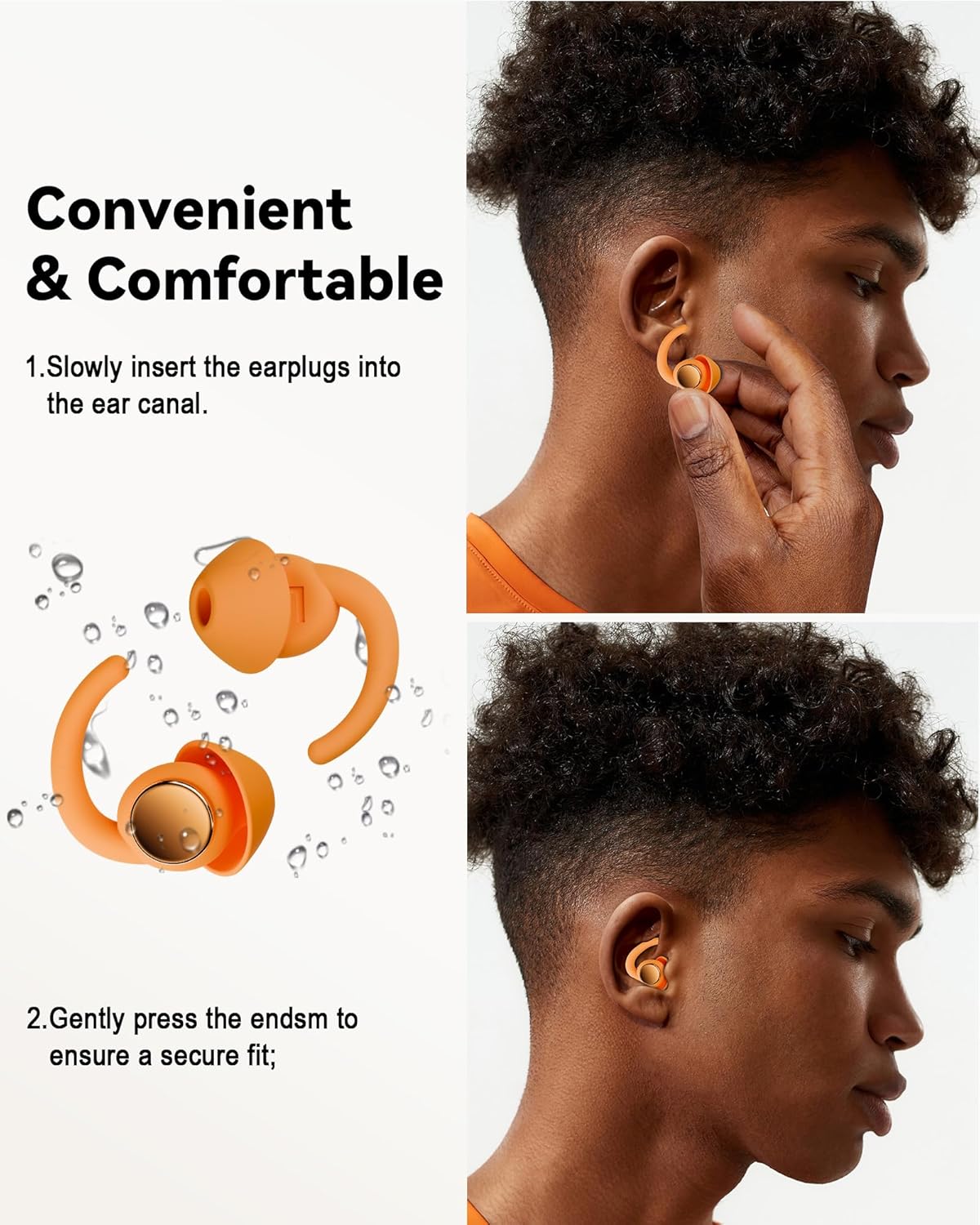 Ear Plugs for Sleeping - Noise Reduction Soft Silicone Earplugs, 2 Pairs Reusable Hearing Protection Earplugs for Noise Sensitivity, Sleep,Snore,Travel,Sound Reduction Noise Cancelling - Orange