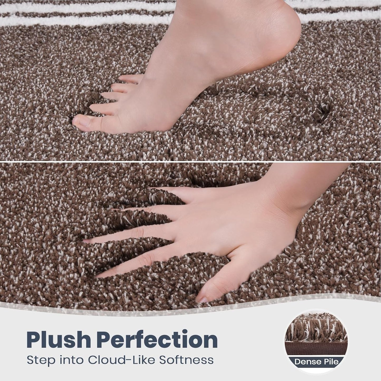 PURRUGS Bathroom Rug Non-Slip Machine Washable 24" x 36", Super Absorbent and Quick Dry Shaggy Microfiber Bath Mat, Extra Soft and Plush Bath Rug for Bathtub, Shower and Sink, Brown