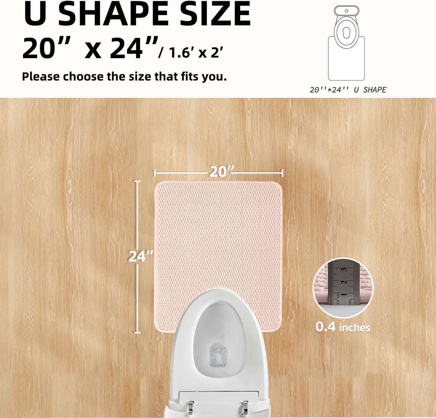 Toilet Rug, Thin Toilet Rugs U Shaped Washable Non Slip Absorbent Quick Dry Low Pile Toilet Mat, Pink 20"x24" U Shape