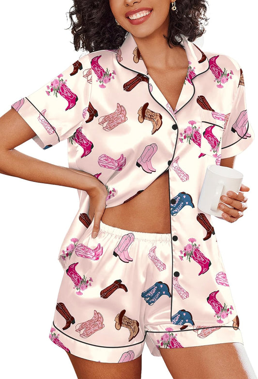 Ekouaer Pajamas for Women Set Silk Satin Pjs Shorts Sleepwear 2 Piece Loungewear S-XXL
