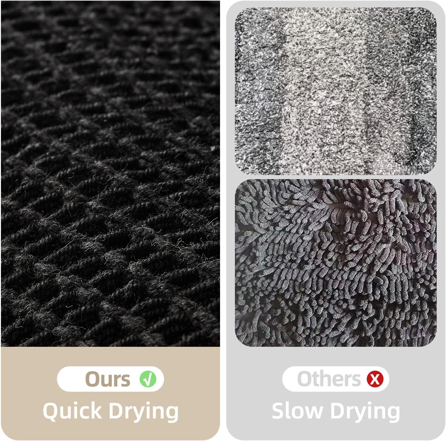 Black Long Bathroom Rug, Waffle Runner Rug Bathroom Non Slip Washable Super Absorbent Quick Dry Boho Farmhouse Bath Decor, 60"x24" Black