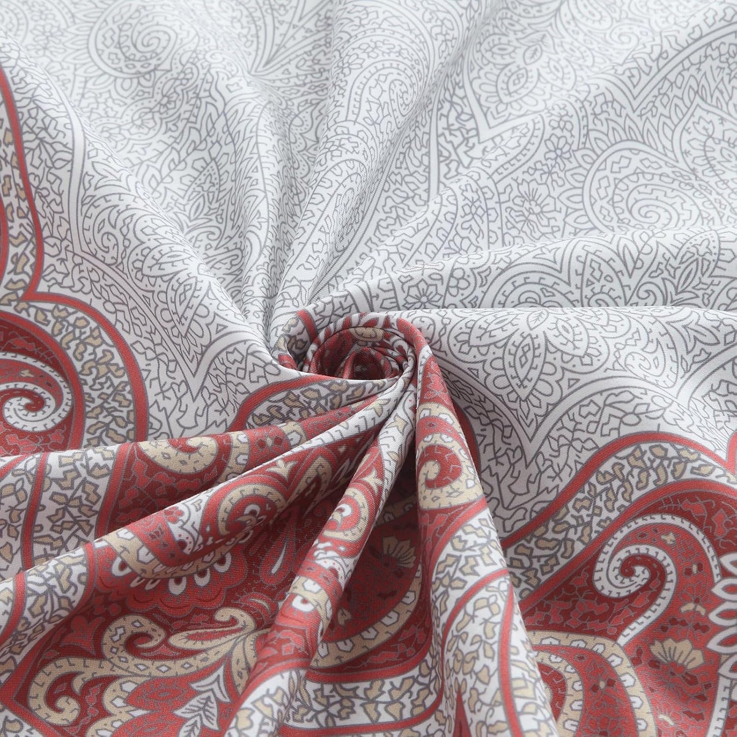 Extra Long Paisley Shower Curtain, Water Repellent Brushed Microfiber with Terracotta & Gray Bohemian Print, 12 Metal Grommets & Weighted Hem, 72x84 Inches