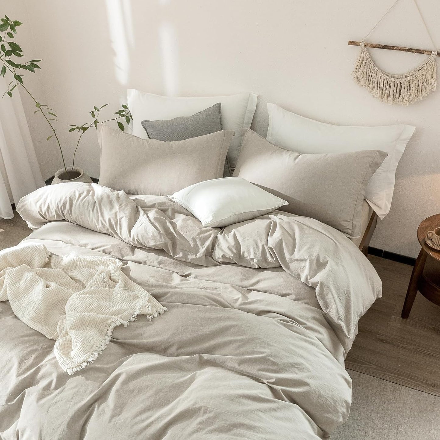 Linen Grey Duvet Cover Oversize Queen Size 98inch x 98inch,100% Washed Cotton Duvet Cover with Zipper Closure and One Pillowcases, Color of New Nature Linen