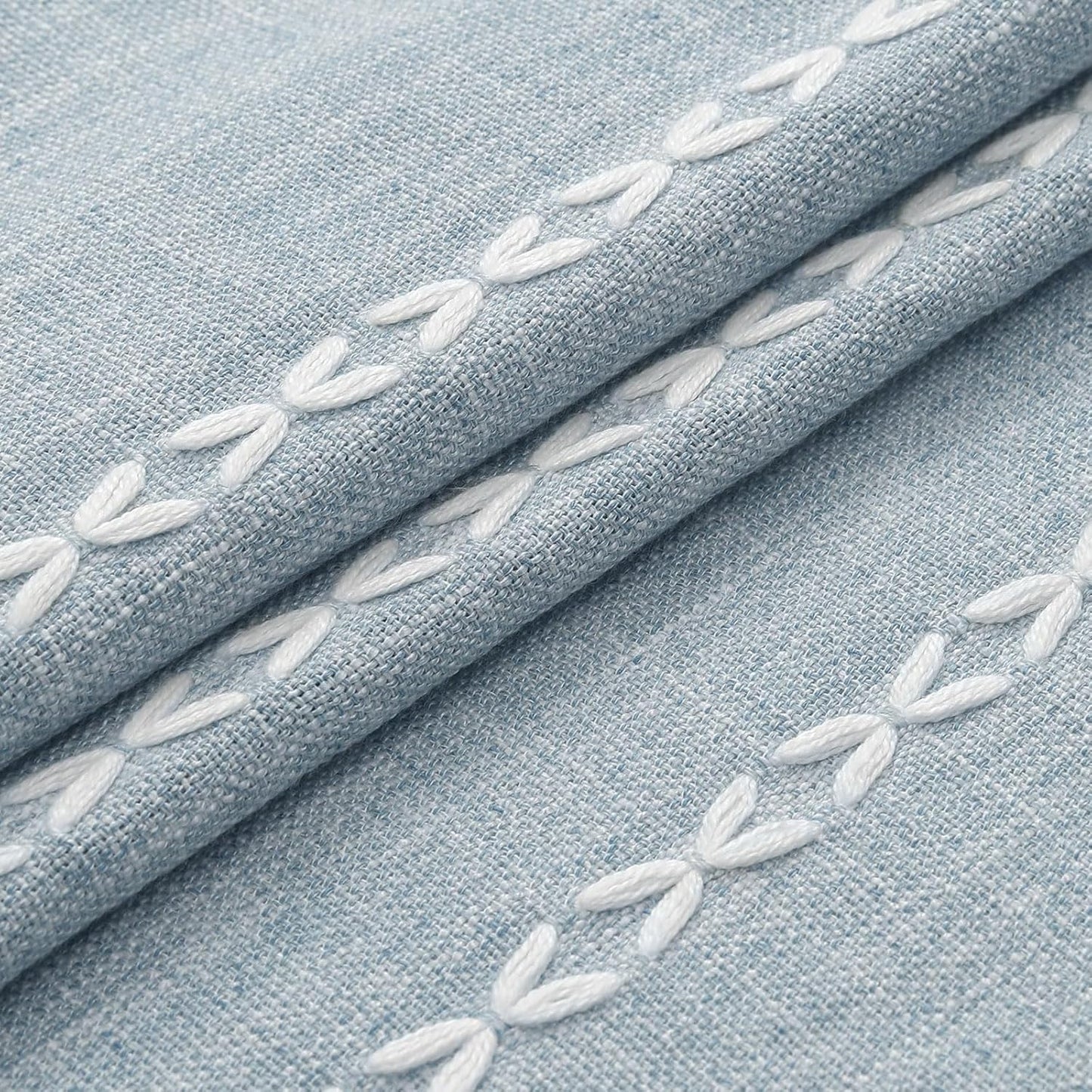 MitoVilla Boho Extra Long Shower Curtain 72 x 96, Blue Modern Farmhouse 96 inch XL Polyester Linen Texture Tassel Fabric Shower Curtain Set with Hooks for Cottagecore Country Bathroom Decor,Blue