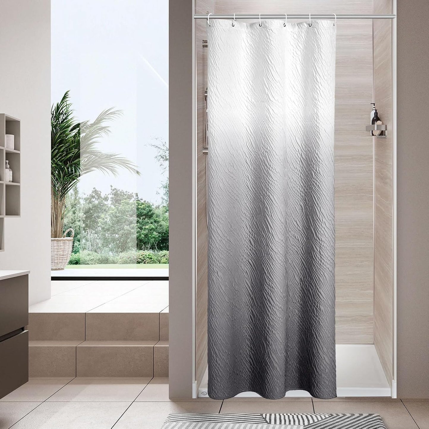 MitoVilla Grey Ombre Modern Small Stall Shower Curtain 36 x 72, Farmhouse Narrow Half Size Shower Curtains for Bathroom Decor, 3D Waves Embossed Marble Textured Cloth Shower Curtain 36 inch