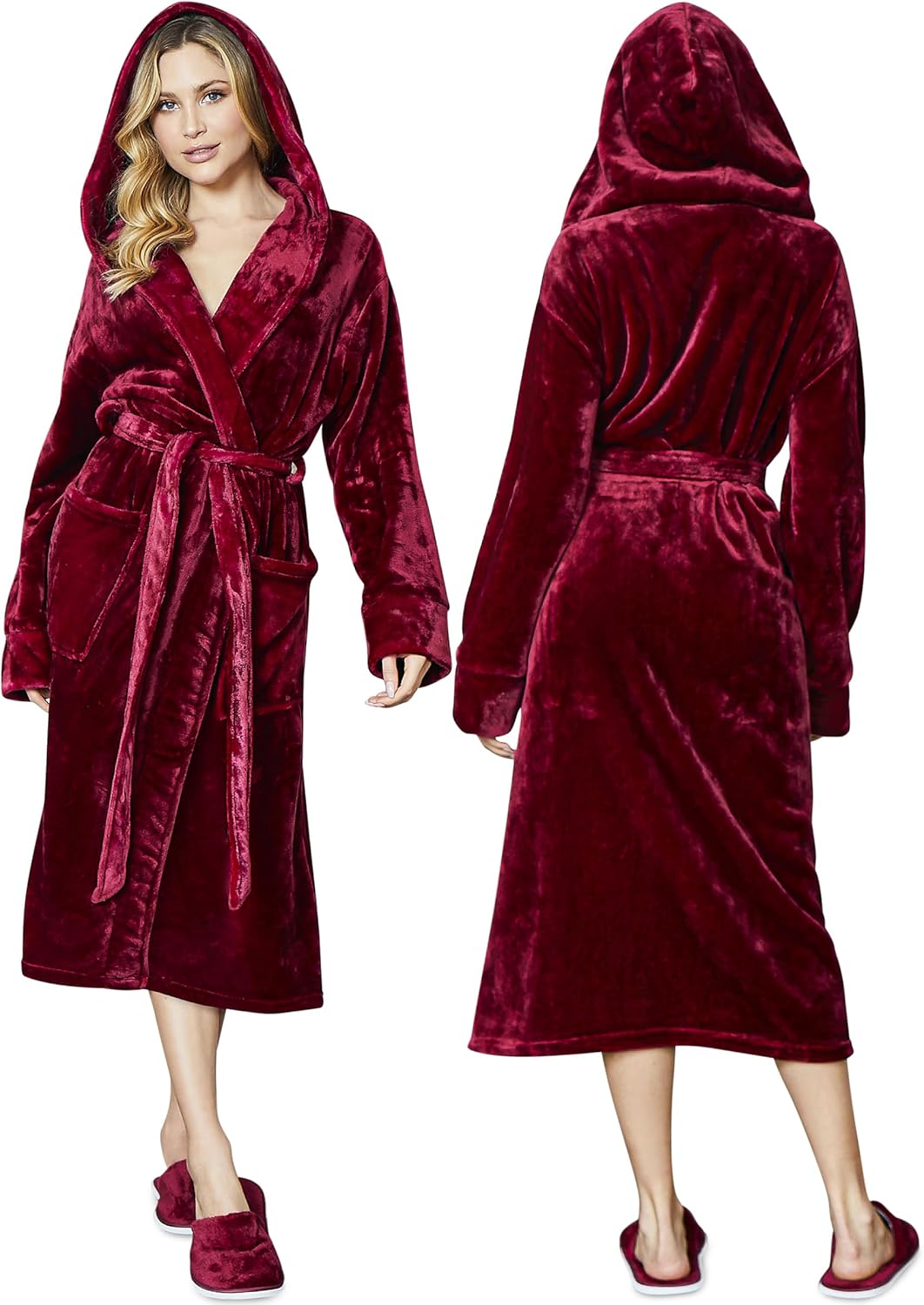 Lotus Linen Plush Robes for Women - Soft Bathrobe, Custom Monogram, Warm Fleece Robe with Pockets