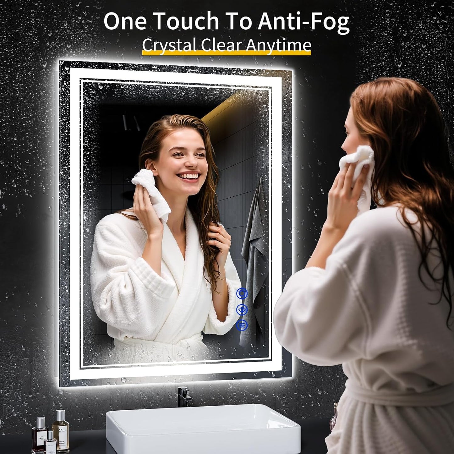40"x30" LED Bathroom Mirror with Anti-Fog, Stepless Dimmable Lights, 3 Color Modes, Shatter-Proof Tempered Glass, Memory Function & Waterproof Design