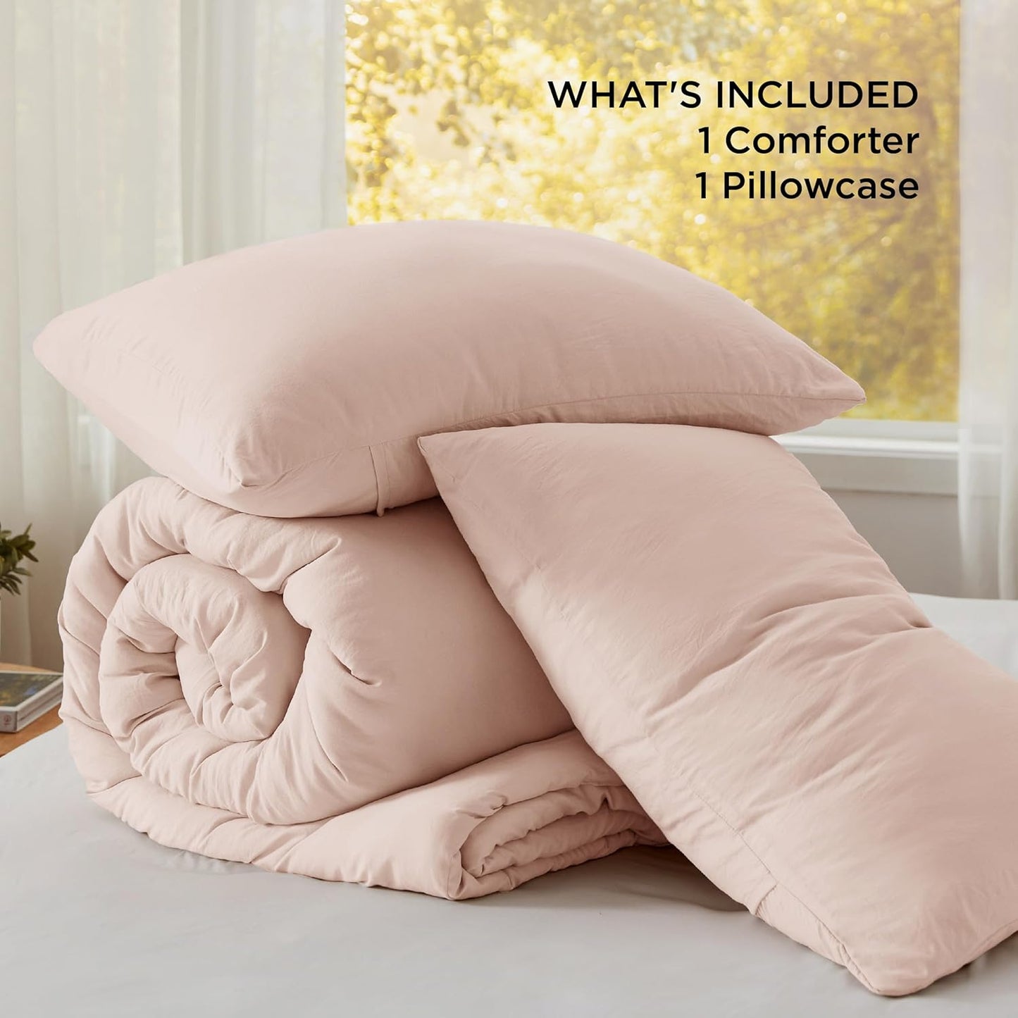 Bedsure Twin/Twin XL Comforter Set, Light Pink Soft Prewashed Bedding for All Seasons, 2 Pieces GentleSoft™ Warm Down Alternative Bed Set, 1 Lightweight Comforter (68"x88") and 1 Pillowcase (20"x26")