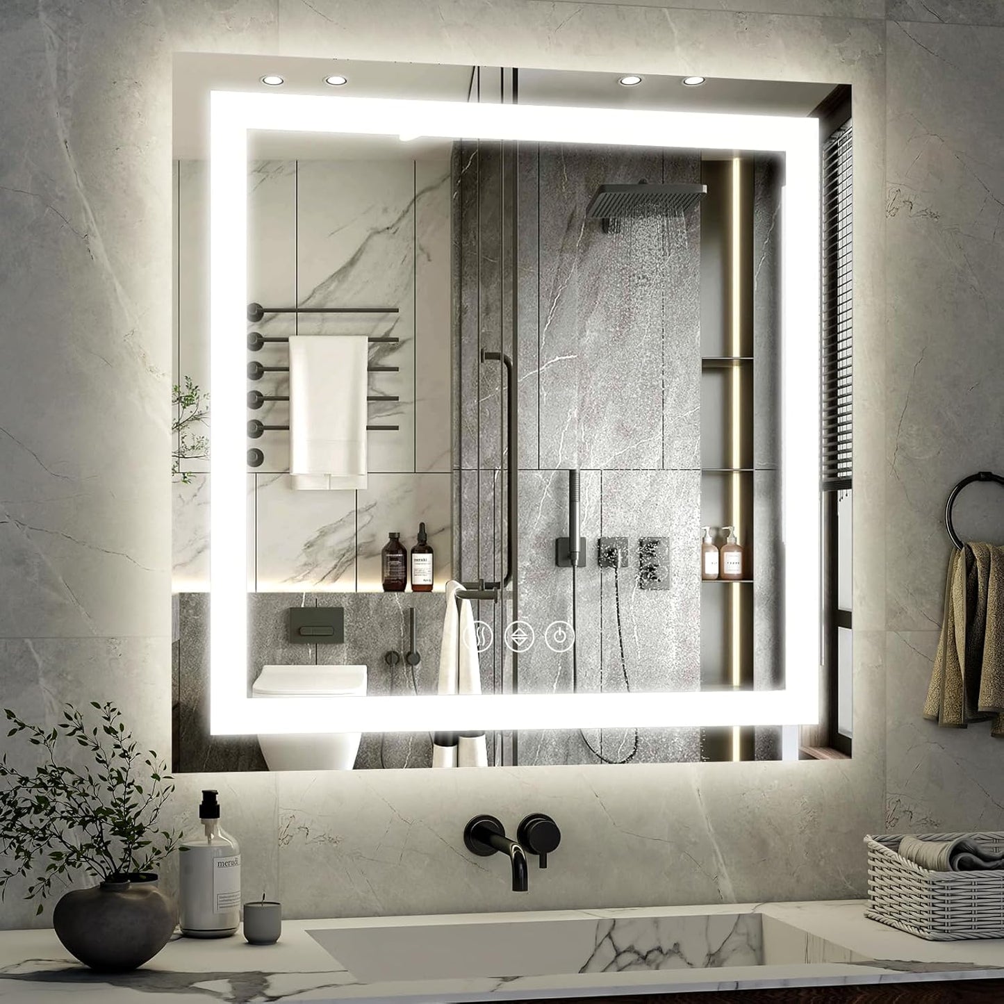 36x36 Inch Smart LED Bathroom Mirror - Anti-Fog Vanity Mirror with Touch Sensor, 3 Color Lighting & Dimmable Memory Function, Lighted Mirror for Over The Sink, Modern Bathroom Wall Mirror