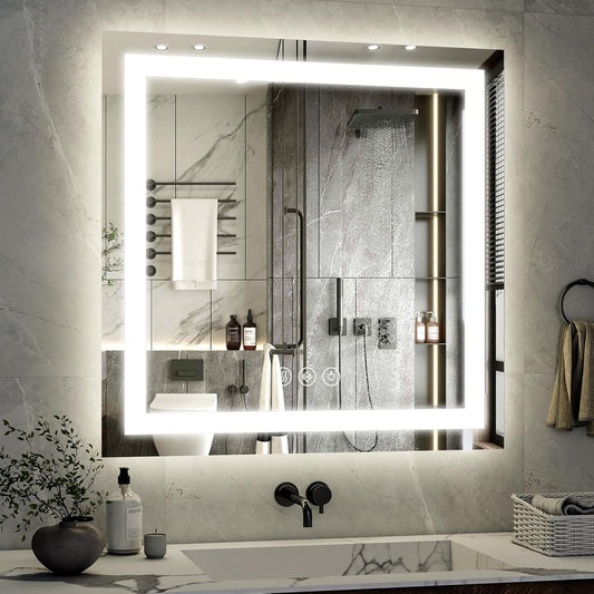 36x36 Inch Smart LED Bathroom Mirror - Anti-Fog Vanity Mirror with Touch Sensor, 3 Color Lighting & Dimmable Memory Function, Lighted Mirror for Over The Sink, Modern Bathroom Wall Mirror