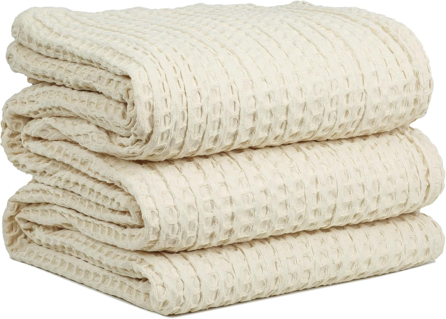 HILLFAIR 100% Cotton Blanket- 120"x120" XXL Oversized King Bed Blankets- Family Size 10 ft x 10 ft Big- Waffle Blankets- All Season Soft Breathable- Extra Large King Cotton Blanket for Bed- Ivory