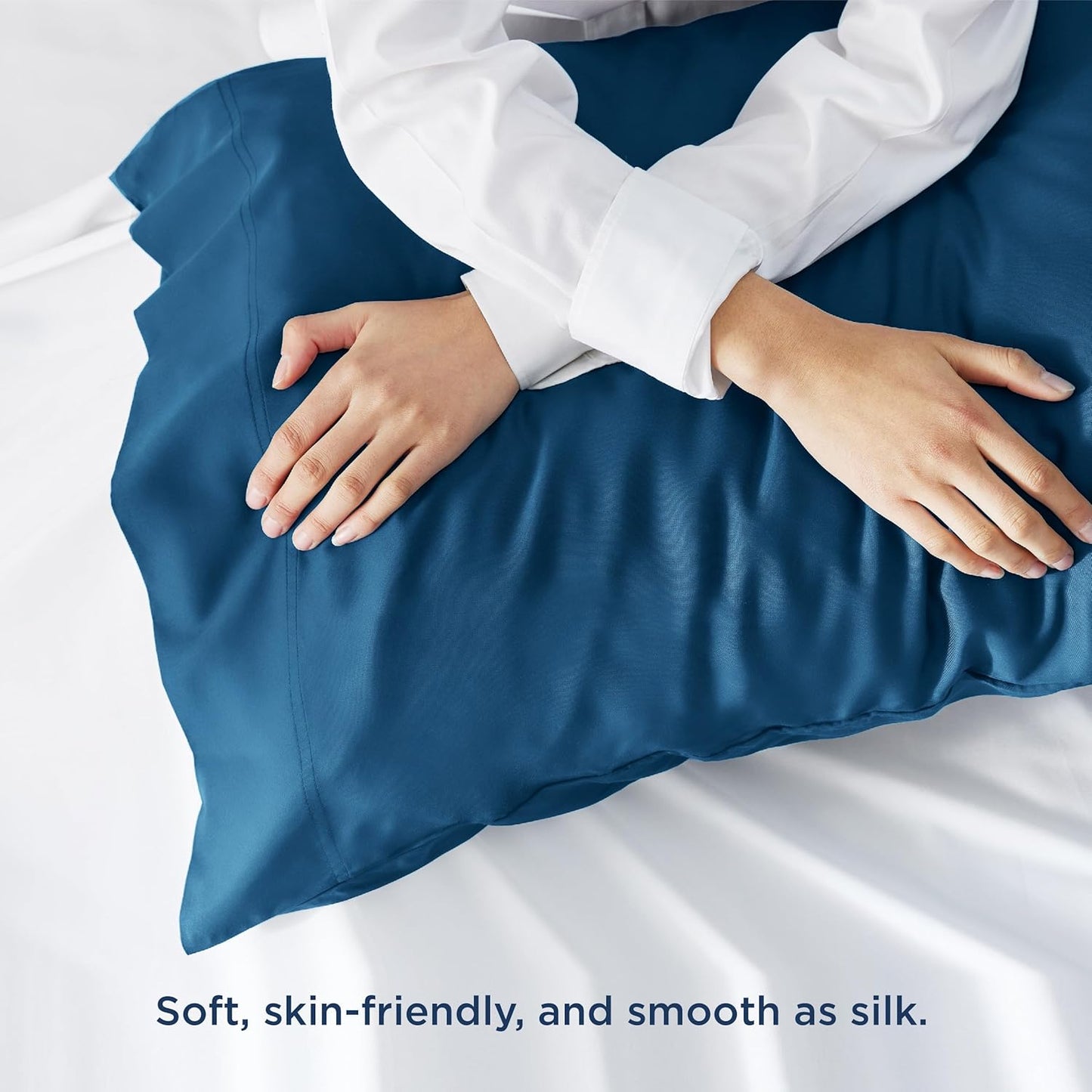 Bedsure Pillow Cases Standard Size, Cooling Pillow Cases, Rayon Derived from Bamboo Teal Blue Pillowcases Standard Set of 2, Breathable & Soft Bedding Pillow Cover with Envelope Closure, 20x26 Inches