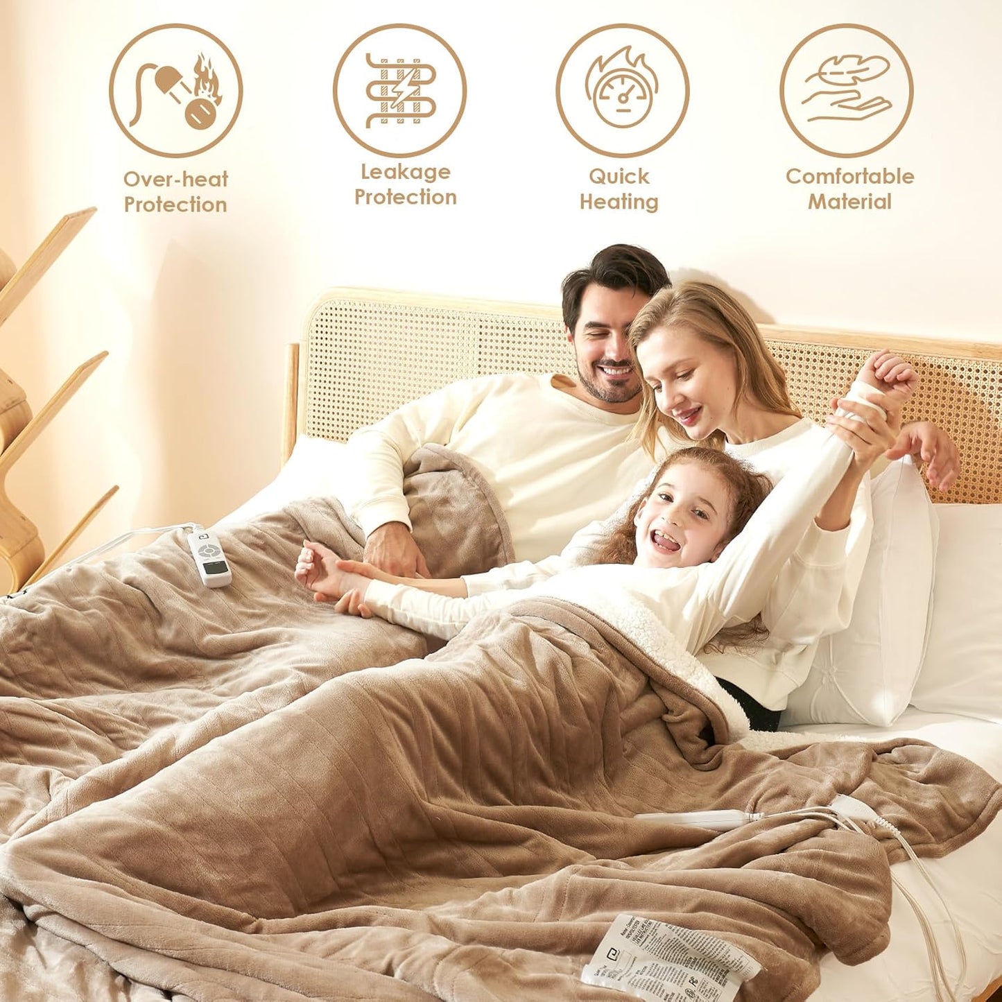 EHEYCIGA Heated Blanket Electric Blanket Queen Size - Heating Blanket with 9 Heating Levels & 10 Hours Auto Off, Soft Cozy Sherpa Washable Dual Control Blanket with Fast Heating, 84 x 90 Inches