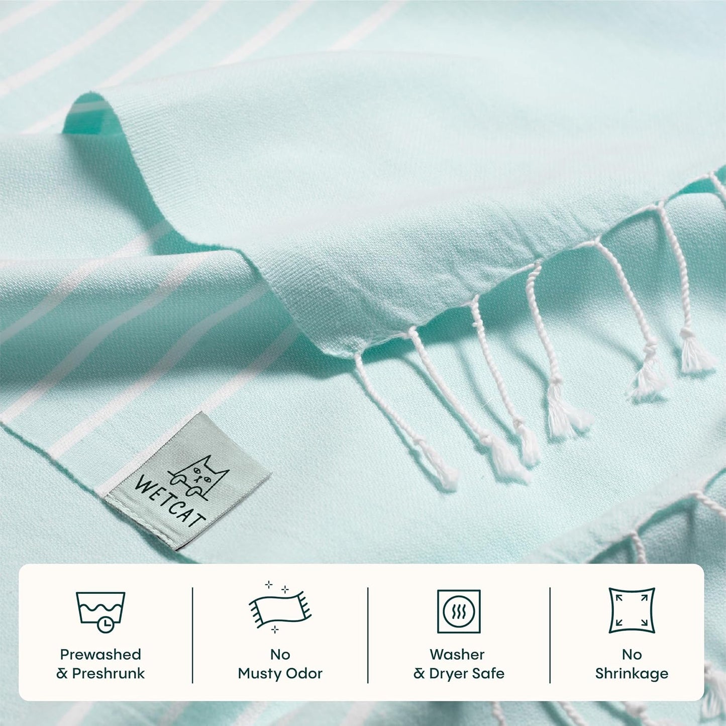 WETCAT Turkish Beach Towel Oversized (38"x71") 100% Turkish Cotton, Made in Turkey - Sand Free, Extra Large, Ultra Soft, Quick Drying, Compact & Lightweight for Travel - Aquamarine