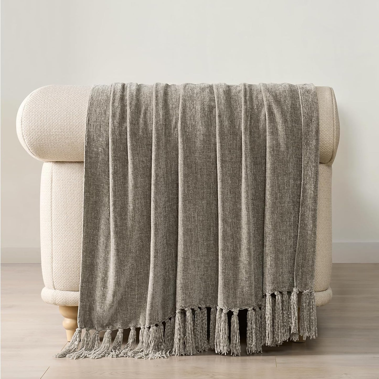 EVERGRACE Soft Chenille Throw Blanket for Couch, Cozy Plush Fuzzy Decorative Chenille Knit Throw Blanket with Tassels, Lightweight Blanket and Throws for Bed Sofa Gift Home Decor, Taupe 60"x80"